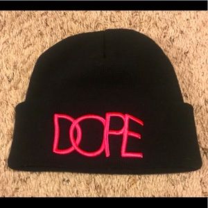NWOT ‘Dope’ Black & Pink Beanie Hat - One Size